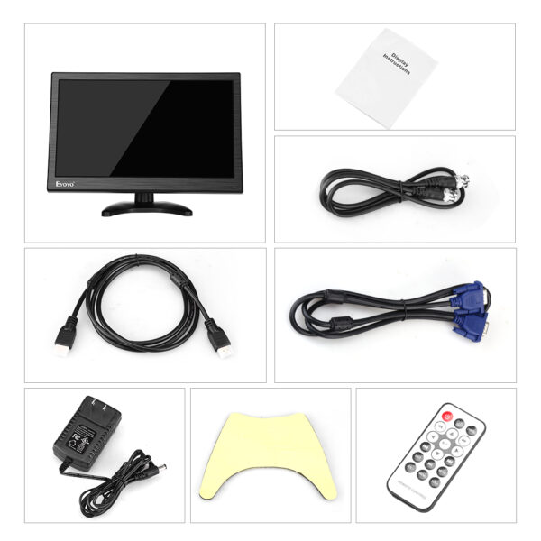Eyoyo-Moniteur à écran IPS 15.6, écran HDMI 1920x1080, AV/VGA/BNC/USB, port HDMI 178 ° avec télécommande, moniteur FHD pour PC CCTV – Image 14