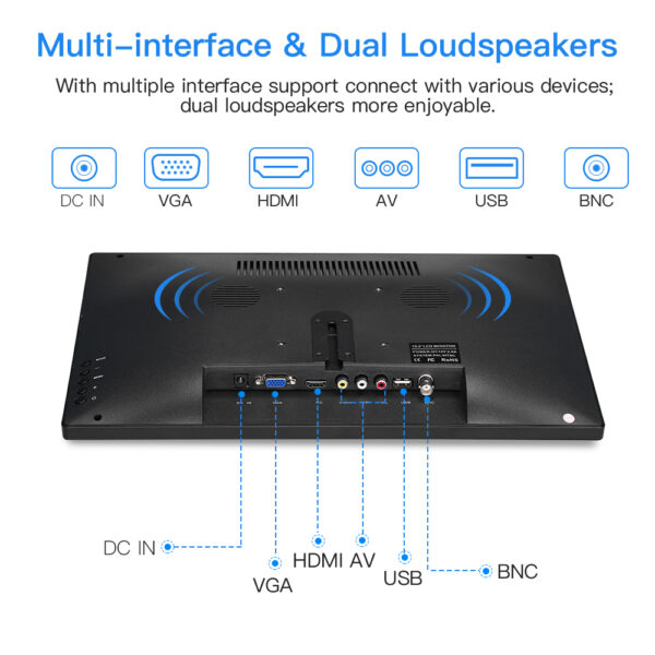 Eyoyo-Moniteur à écran IPS 15.6, écran HDMI 1920x1080, AV/VGA/BNC/USB, port HDMI 178 ° avec télécommande, moniteur FHD pour PC CCTV – Image 13