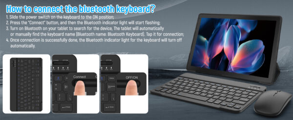 URAO A10L Android 14 tablette 10.1 pouces 12GB RAM 64GB ROM octa-core 5G WiFi avec clavier souris tactile stylo casque étui tablette Kit – Image 15