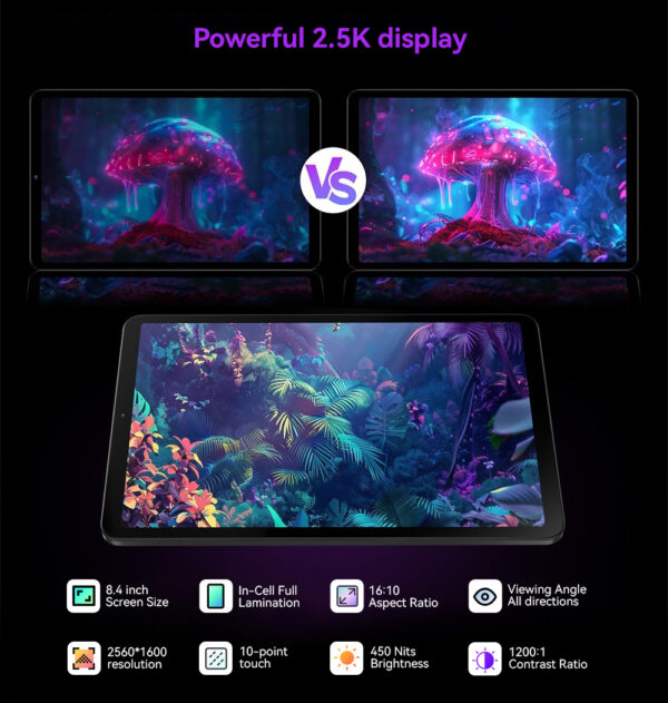 HEADWOLF FPad 6 8.4 pouces Andorid 14 tablette 8GB RAM 128GB ROM MTK G99 octa-core 4G SIM 6500 mAh batterie – Image 14