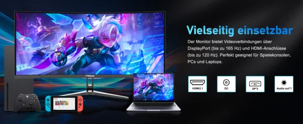 Moniteur 34 pouces 165Hz VA WQHD, écran large de bureau 21:9, écran d'ordinateur de joueur LED 1500R incurvé DP/3440x1440 – Image 14