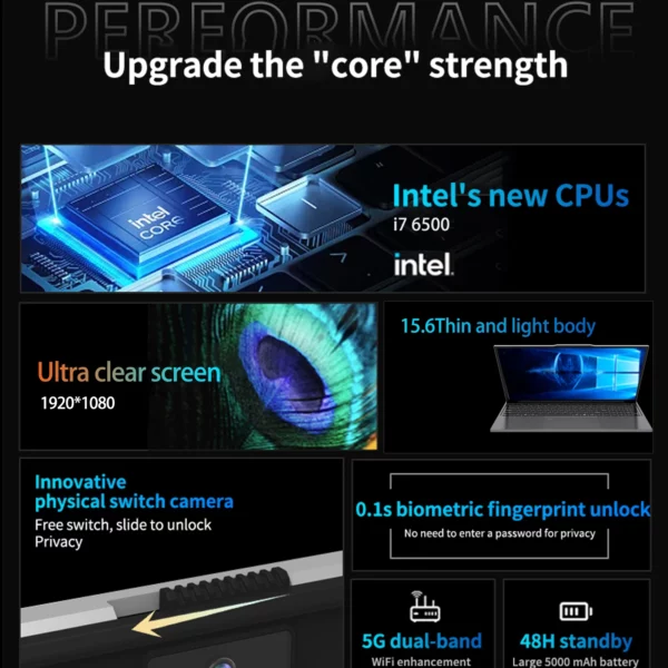 YEPO ordinateurs portables de jeu Intel Core i7-6500U 32GB Ram 2TB SSD Windows 11 ordinateurs portables rétro-éclairé Wifi ordinateur PC ordinateur portable de jeu – Image 3