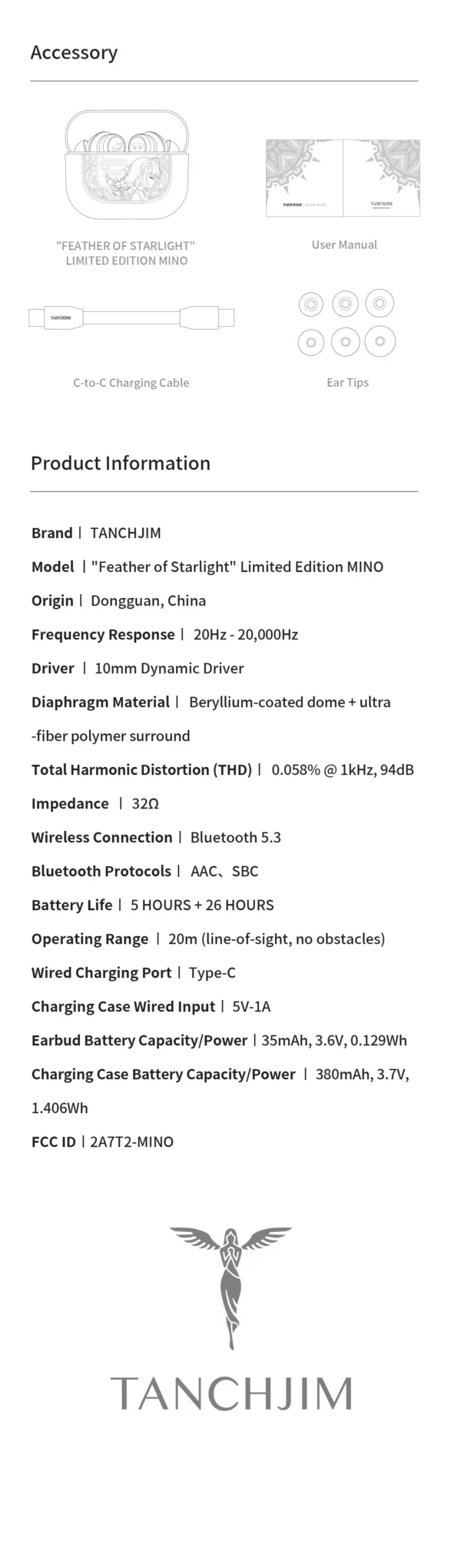 Tanchjim MINO Asano TWS écouteurs sans fil 10mm pilote dynamique Bluetooth 5.3 écouteurs antibruit commandes tactiles intelligentes – Image 21