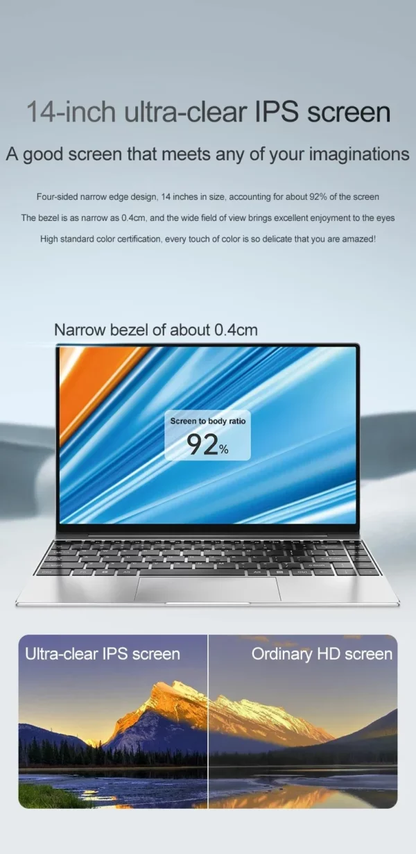 14 "ordinateur portable professionnel Intel N3700 16GB RAM384GB stockage corps Ultra mince ordinateurs portables de jeu Windows 11 pc de jeu 256GB/512GB/1TBsilver – Image 16
