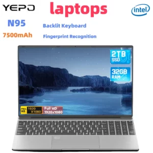 Station de travail ordinateur portable Windows 11 Intel N95 15.6 pouces ordinateurs portables de jeu 7500 mAh ultra longue veille bureau 16 Go de RAM 2 To SSD