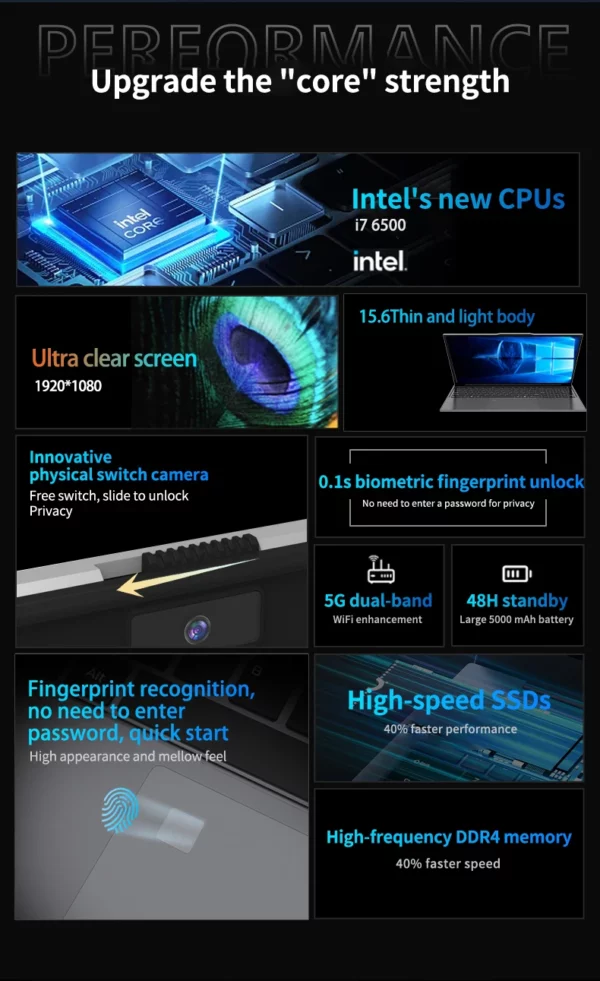 YEPO ordinateurs portables de jeu Intel Core i7-6500U 32GB Ram 2TB SSD Windows 11 ordinateurs portables rétro-éclairé Wifi ordinateur PC ordinateur portable de jeu – Image 15