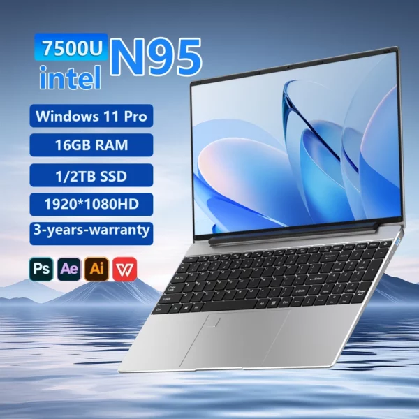 Original 15.6 "ordinateur portable N95 FHD IPS affichage 120 Hz écran ultra-clair 7500 mAh 32 GB/2 to SSD clavier rétro-éclairé déverrouillage par empreinte digitale