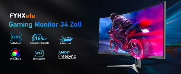 Moniteur 34 pouces 165Hz VA WQHD, écran large de bureau 21:9, écran d'ordinateur de joueur LED 1500R incurvé DP/3440x1440 – Image 8
