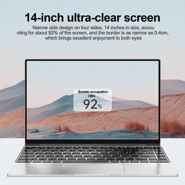 14 "ordinateur portable professionnel Intel N3700 16GB RAM384GB stockage corps Ultra mince ordinateurs portables de jeu Windows 11 pc de jeu 256GB/512GB/1TBsilver – Image 5
