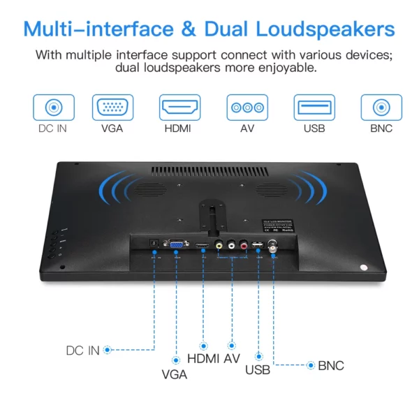 Eyoyo-Moniteur à écran IPS 15.6, écran HDMI 1920x1080, AV/VGA/BNC/USB, port HDMI 178 ° avec télécommande, moniteur FHD pour PC CCTV – Image 2
