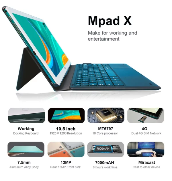 2025 nouveau Design 4G appel téléphonique 2 en 1 tablette clavier d'accueil tablette Android 10.5 "1920*1200 MT6797 10 cœurs 13MP + 5MP 7000mAH – Image 19
