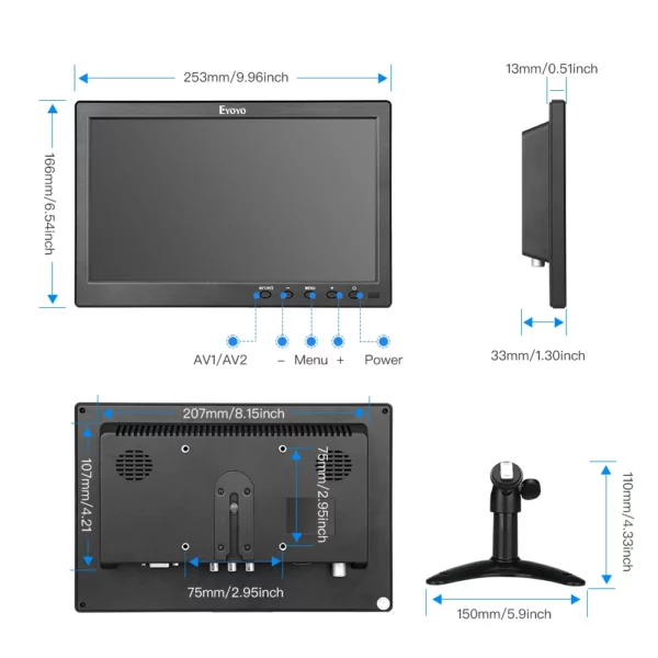 Eyoyo – petit écran LCD HDMI TV 10 ", 1024x600, avec VGA, AV, USB, télécommande, pour système de sécurité de vidéosurveillance, DVD, PC – Image 16