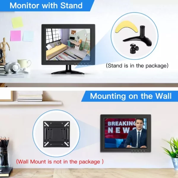 Eyoyo 10 pouces CCTV moniteur de sécurité 4:3 IPS écran LCD 1024x768 petit écran d'ordinateur TV pour PC avec entrée HDMI BNC VGA AV USB – Image 14