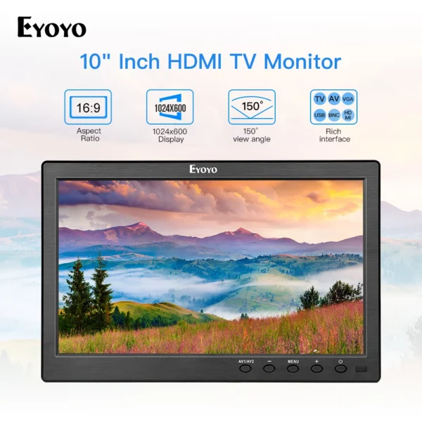 Eyoyo – petit écran LCD HDMI TV 10 ", 1024x600, avec VGA, AV, USB, télécommande, pour système de sécurité de vidéosurveillance, DVD, PC – Image 9