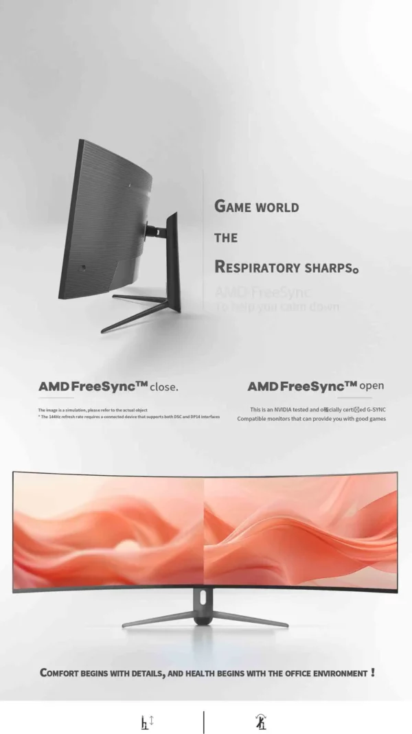 Écran LCD incurvé ultra large de 49 pouces, 5K, 144Hz, type petDP, pour ordinateur de bureau gaming, 3800R – Image 11