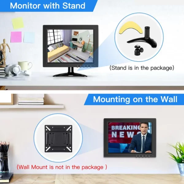 Eyoyo 10 pouces CCTV moniteur de sécurité 4:3 IPS écran LCD 1024x768 petit écran d'ordinateur TV pour PC avec entrée HDMI BNC VGA AV USB – Image 3