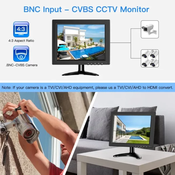 Eyoyo 10 pouces CCTV moniteur de sécurité 4:3 IPS écran LCD 1024x768 petit écran d'ordinateur TV pour PC avec entrée HDMI BNC VGA AV USB – Image 5