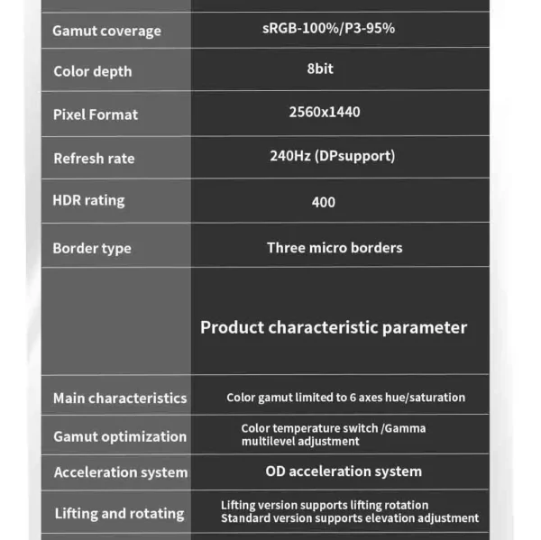 Moniteur LCD LED 27 pouces 2K (2560x1440) 240HZ 27 "1MS, affichage électronique de jeux de sport, panneau IPS pouvant être levé et rotatif – Image 14