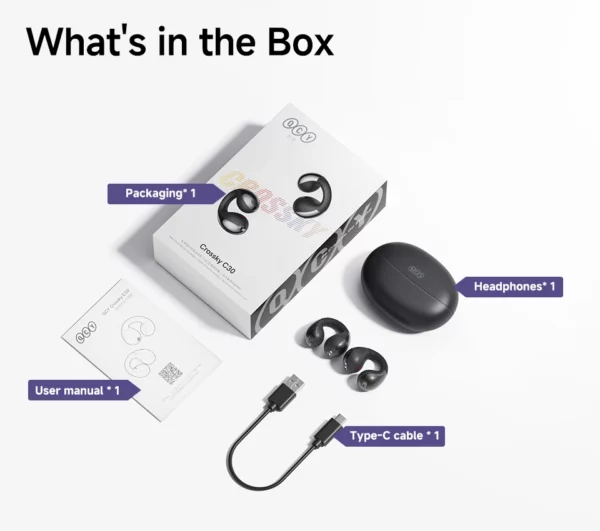 QCY Crossky C30 écouteurs sans fil Bluetooth 5.4 clip d'oreille TWS écouteurs de sport oreille ouverte clip d'oreille double connexion casque – Image 37