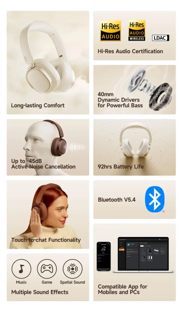 Edifier ES850NB casque sans fil suppression du bruit écouteurs Bluetooth haute résolution sans fil sur l'oreille casque avec sac de transport – Image 13