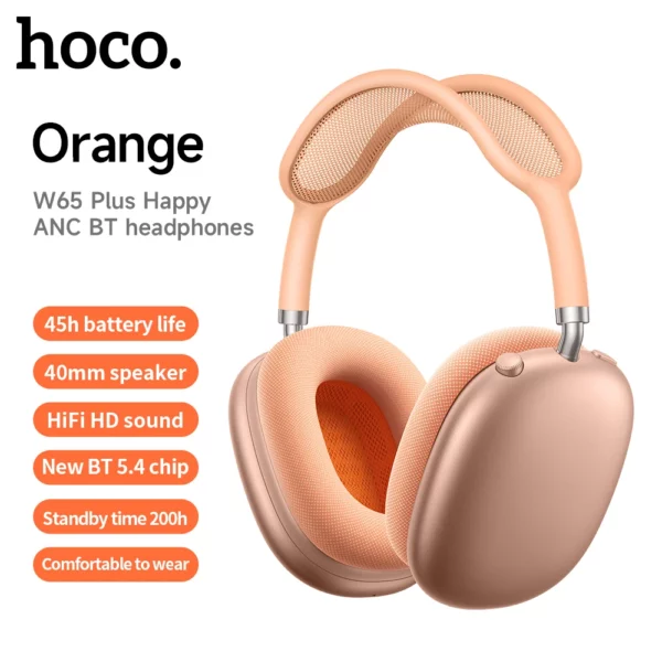 HOCO W65 Plus ANC réduction du bruit Bluetooth casque sur l'oreille sans fil grand écouteur Hifi sons Sport casques avec bouton – Image 11