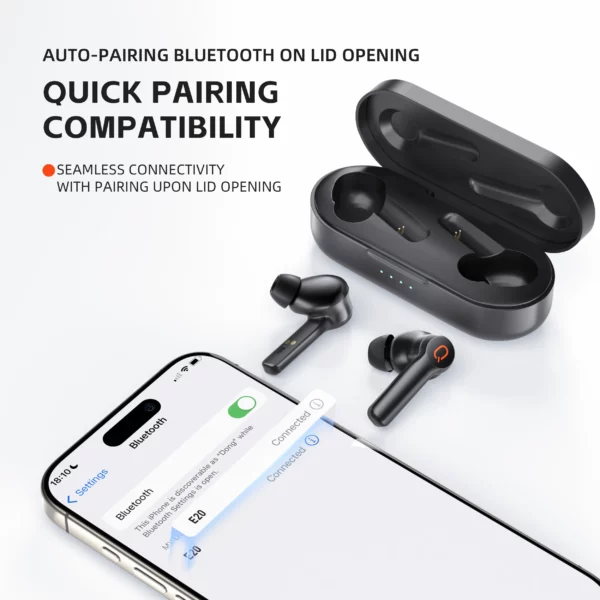 QERE E20 casque sans fil, TWS Bluetooth 5.3, Microphone HD, écouteurs HIFI, pilote 13mm, faible latence 68M, 4 micros, appel ENC, nouveau – Image 5