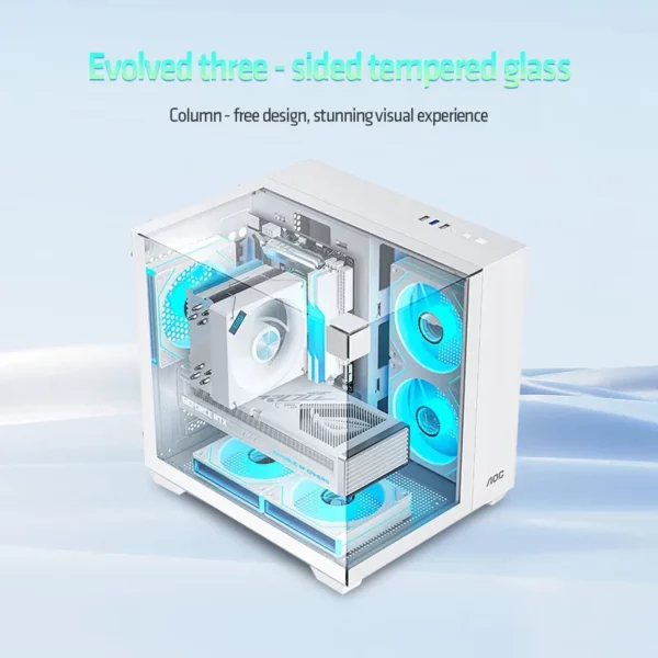 AOC CG389 Gaming MATX boîtier pour ordinateur de bureau châssis d'ordinateur boîtier de pièce vue sur la mer Support en verre incurvé 5 positions de ventilateur 240 refroidissement par eau – Image 5