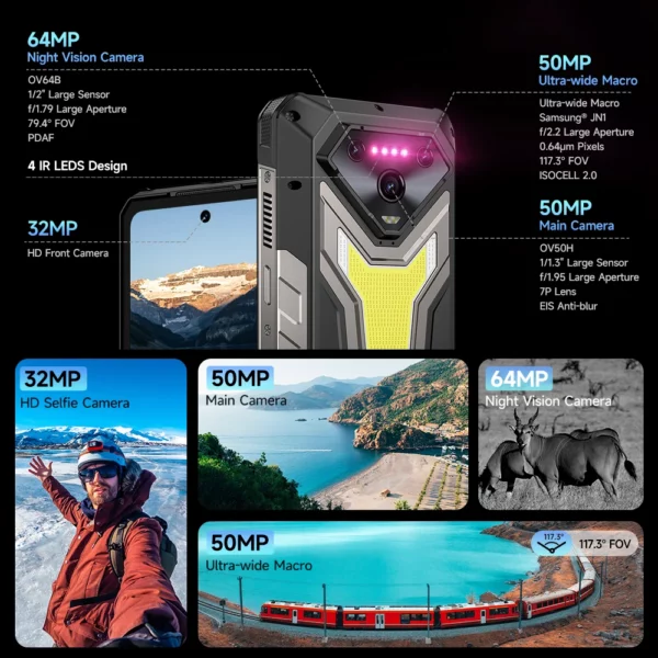 Ulefone Armor 34 Pro 5G AI 25500mAh téléphone robuste Smartphone Android 15 32GB + 512GB projecteur DLP intégré 6.95 "NFC téléphone portable – Image 4