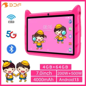 BDF-Tablette Android 13 pour enfants, extension 1 To, 4 Go de RAM, 64 Go de ROM, WiFi 5G, batterie 4000mAh, appareil photo touristique, cadeau pour enfants, logiciel pour enfants, 7 pouces