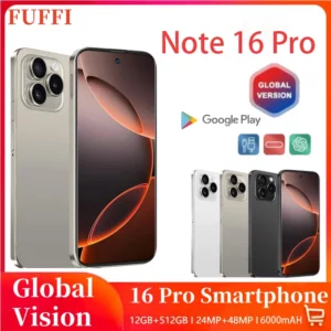 Vision mondiale 5G Smartphone Android Note 16 Pro 6000mAH 12GB RAM 256G ROM 6.8 pouces 1920x1080HD 24 + 48MP MTK10 Core 4G téléphone portable