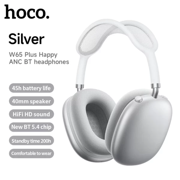 HOCO W65 Plus ANC réduction du bruit Bluetooth casque sur l'oreille sans fil grand écouteur Hifi sons Sport casques avec bouton – Image 9