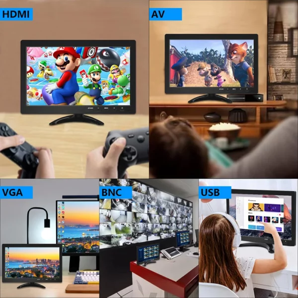 Petit moniteur de sécurité Portable avec double haut-parleurs intégrés, entrée HDMI VGA BNC pour ordinateur Portable CCTV Raspberry Pi Xbox PS3/4/5 – Image 6