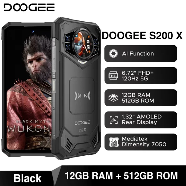 Première mondiale DOOGEE S200 X 5G téléphone robuste 12 + 512 Go Smartphone 6,72 "FHD + 120 Hz écran IPS dimension 7050 10100 mAh batterie 33 W – Image 7