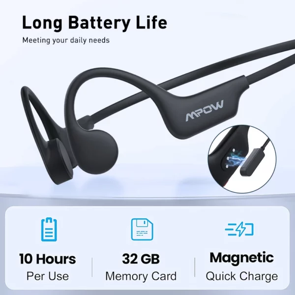 Mpow X6 Pro casque à Conduction osseuse sans fil Bluetooth 5.3 étanche IPX8 casque de sport professionnel intégré 32GB de mémoire – Image 6