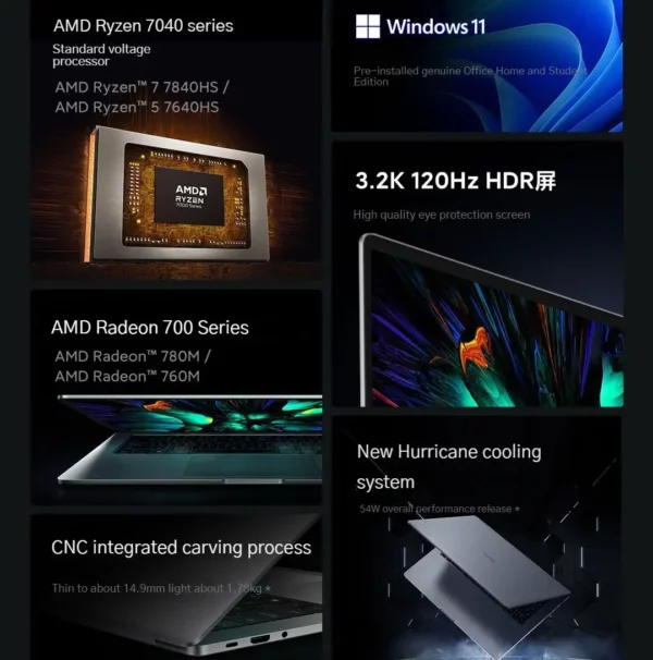 Xiaomi-Ordinateur portable Redmi PlePro 15, 2023 Ryzen R5, processeur 7640HS, 16 Go + 512 Go, AMD Radeon 760M, 3.2K, écran 120Hz, ordinateur portable 15.6" – Image 3