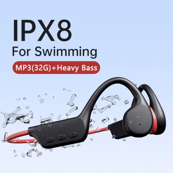 Écouteurs à Conduction osseuse, Bluetooth, sans fil, étanche IPX8, lecteur MP3, Hifi, crochet d'oreille, casque avec micro, pour la natation – Image 6