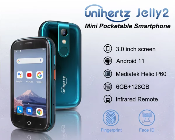 Unihertz-Mini smartphone Jelly 2, 6 Go 128 Go, Android 11, Helio P60, Octa Core, téléphone portable NDavid débloqué, téléphone infrarouge 16MP – Image 11