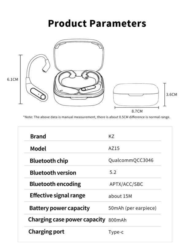 KZ – écouteurs sans fil Bluetooth AZ15, mise à niveau, câble 5.2, crochet d'oreille sans fil avec étui de chargement, AZ09 PRO AZ10 Z1PRO Z3 – Image 19