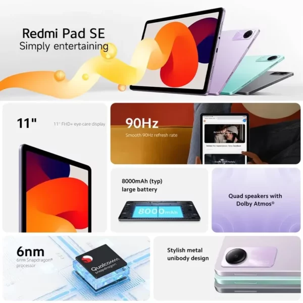 Version mondiale Xiaomi Redmi Pad SE 11 "128GB 256GB Snapdragon 680 Mi tablette haut-parleurs Quad Dolby Atmos 90Hz 11 "affichage 8000mAh – Image 3