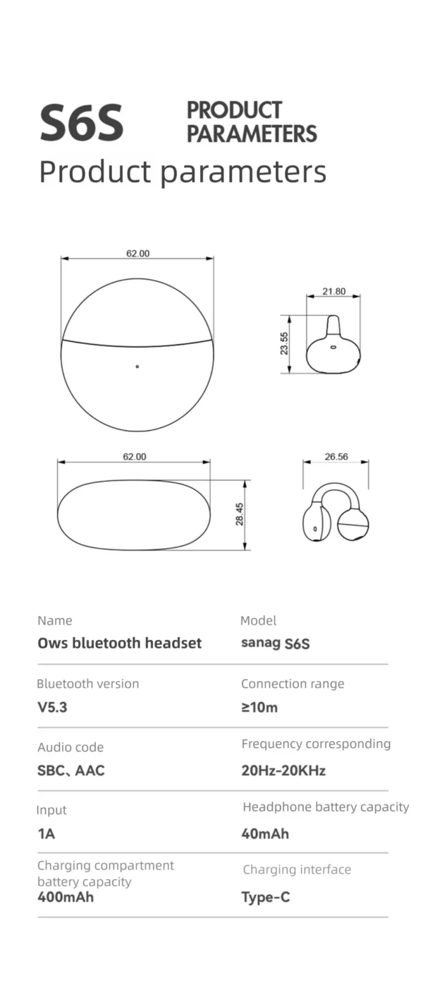 Sanag S6S pince gratuite écouteur à oreille ouverte son 3D casque Bluetooth OWS Sport casque sans fil choix Flash-vente cadeau écouteurs – Image 43