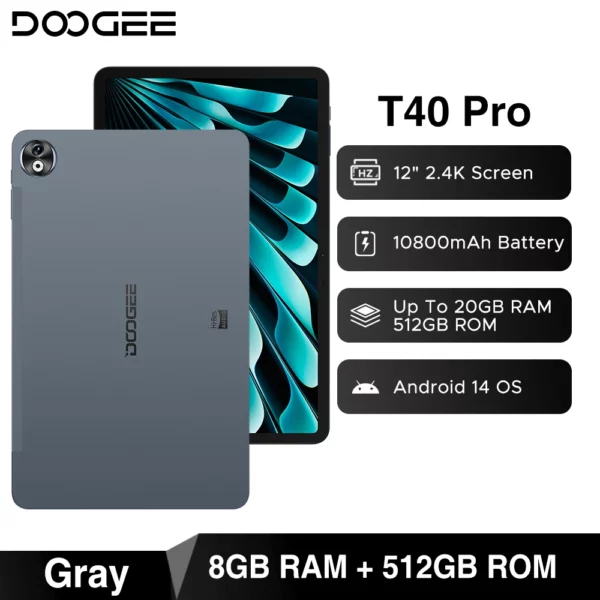 Doogee-Tablette T40 Pro, 12 ", IPS, 2.4K, 20 Go, 8 Go, 512 Go, Android 14, Helio G99, 6nm, 10800mAh, 18W Charge, 7.6mm, Ultra-mince, Première mondiale – Image 9