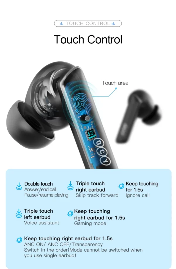 QCY HT05 ANC écouteur sans fil 40dB antibruit Bluetooth 5.2 casque 6 micro ENC HD appel TWS écouteurs Mode transparence – Image 41