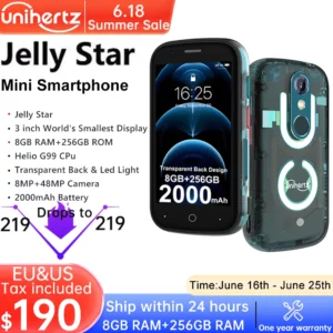 Unihertz Jelly Star Mini Smartphone 8GB 256GB lumière Led débloqué coque arrière transparente téléphones portables pour téléphone de rechange