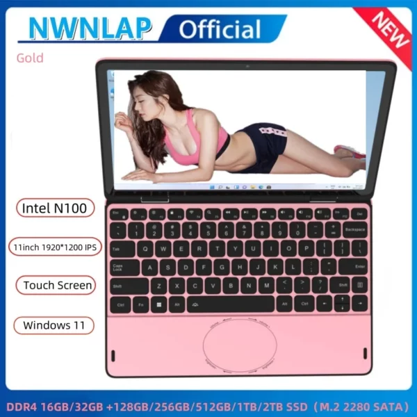 Pas cher 360 °   Écran tactile ordinateur Portable 11 pouces Intel N100 CPU 16GB/32GB DDR4 128G--1TB SSD Portable bureau ordinateur Portable Mini ordinateur