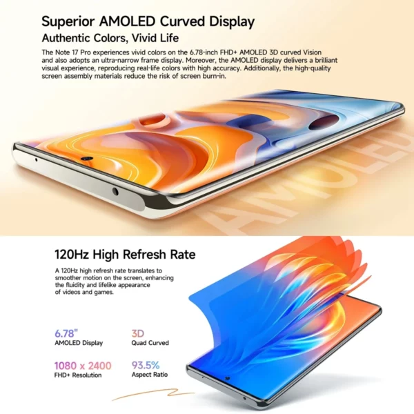 Ulefone Note 17 Pro Smartphone 6.78 "120HZ AMOLED affichage incurvé 24GB + 256GB Android 13,108MP caméra 5050mAh Version mondiale NFC – Image 2