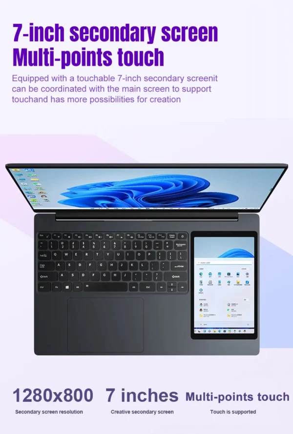 Crelander ordinateur portable Intel 15.6 "+ 7" Écran tactile 32gb RAM 1tb SSD rétroéclairé clavier ordinateur portable Windows 11 double écran – Image 11