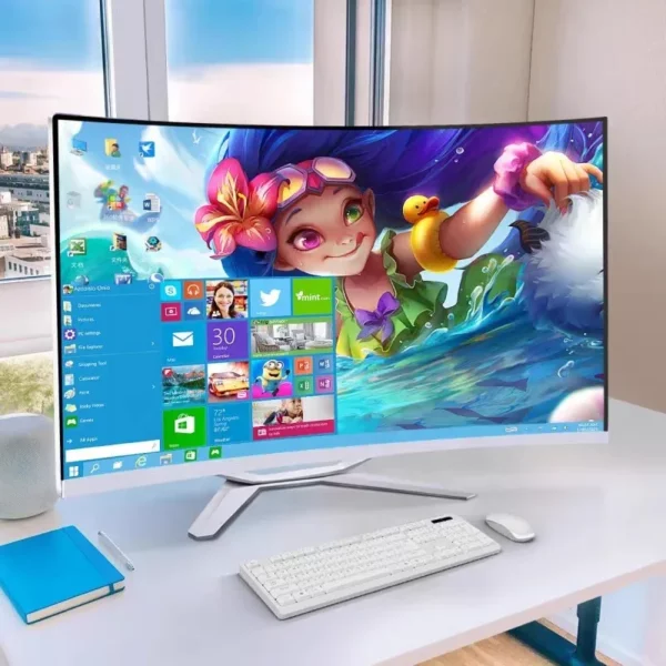 27 pouces écran incurvé PC de jeu tout en un noyau I5 8GB 256GB SSD tout en un ordinateur de bureau AIO GTX1050ti GTX 1660S pour en option