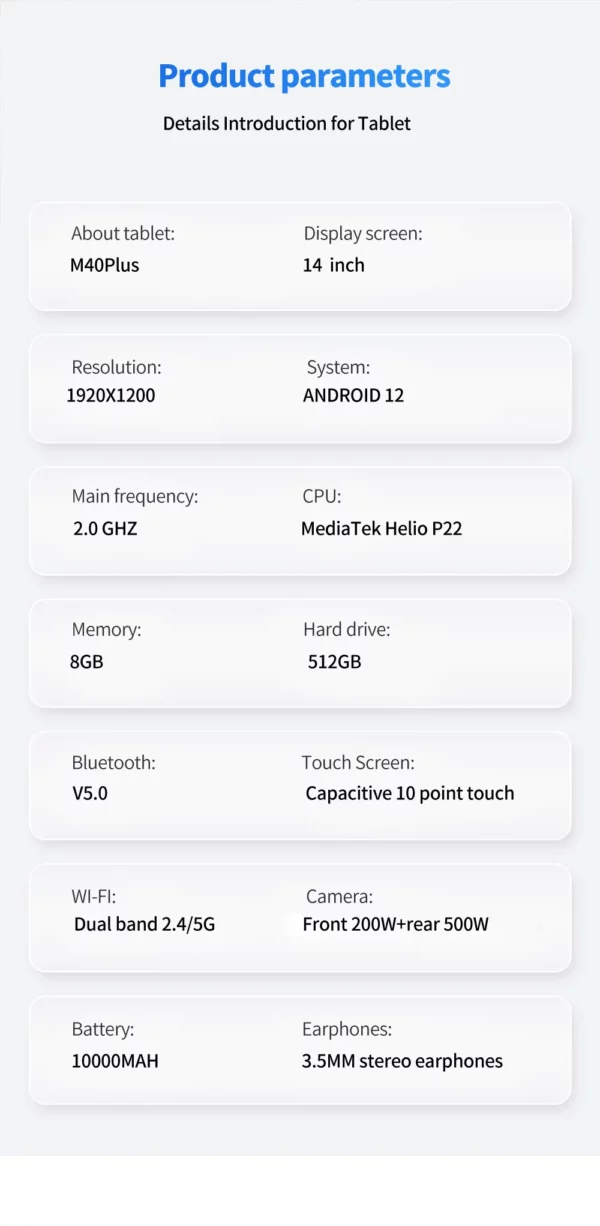 Tablette PC Android 12 de 14 Pouces, Version Globale, 8 Go de RAM, 512 Go de ROM, Doyen, 4G, Permanence, Touriste, Epi5 G, Wifi, GPS, 10000mAh, Nouveauté – Image 19