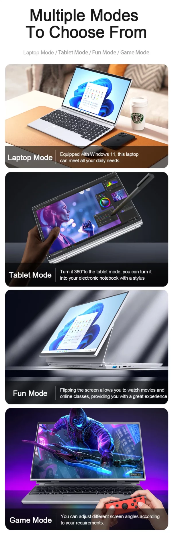 CRELANDER Ordinateur portable 2 en 1 avec écran tactile rotatif à 360 °, Windows 11, Intel N5105, 16 Go de RAM, 14 pouces – Image 10