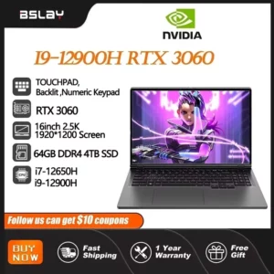 Ordinateur Portable de jeu 16 pouces Intel Core i9-12900H NVIDIA RTX 3060 6G Windows 11 64GB DDR4 4TB SSD WiFi5 BT5.2 Portable caméra HD ordinateur Portable